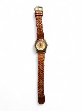 Vintage Guess Women's Braided Brown Leather Watch with Gold-Tone Case